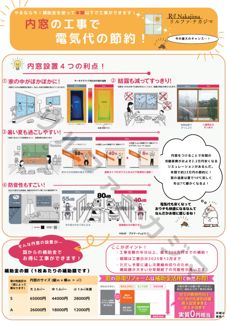 最大半額補助！  内窓設置の補助金は今年まで！